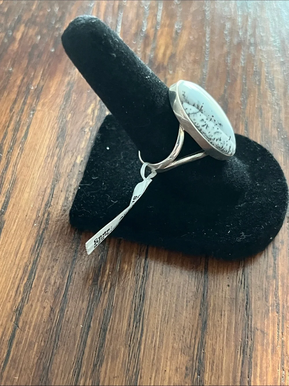 Sterling Silver Dendritic Opal Oval Ring in White and Gray